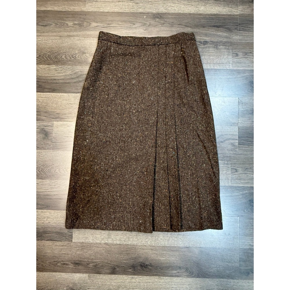 Vintage Montgomery Ward Brown Donegal Tweed Pleated Midi Skirt Womens 9/10